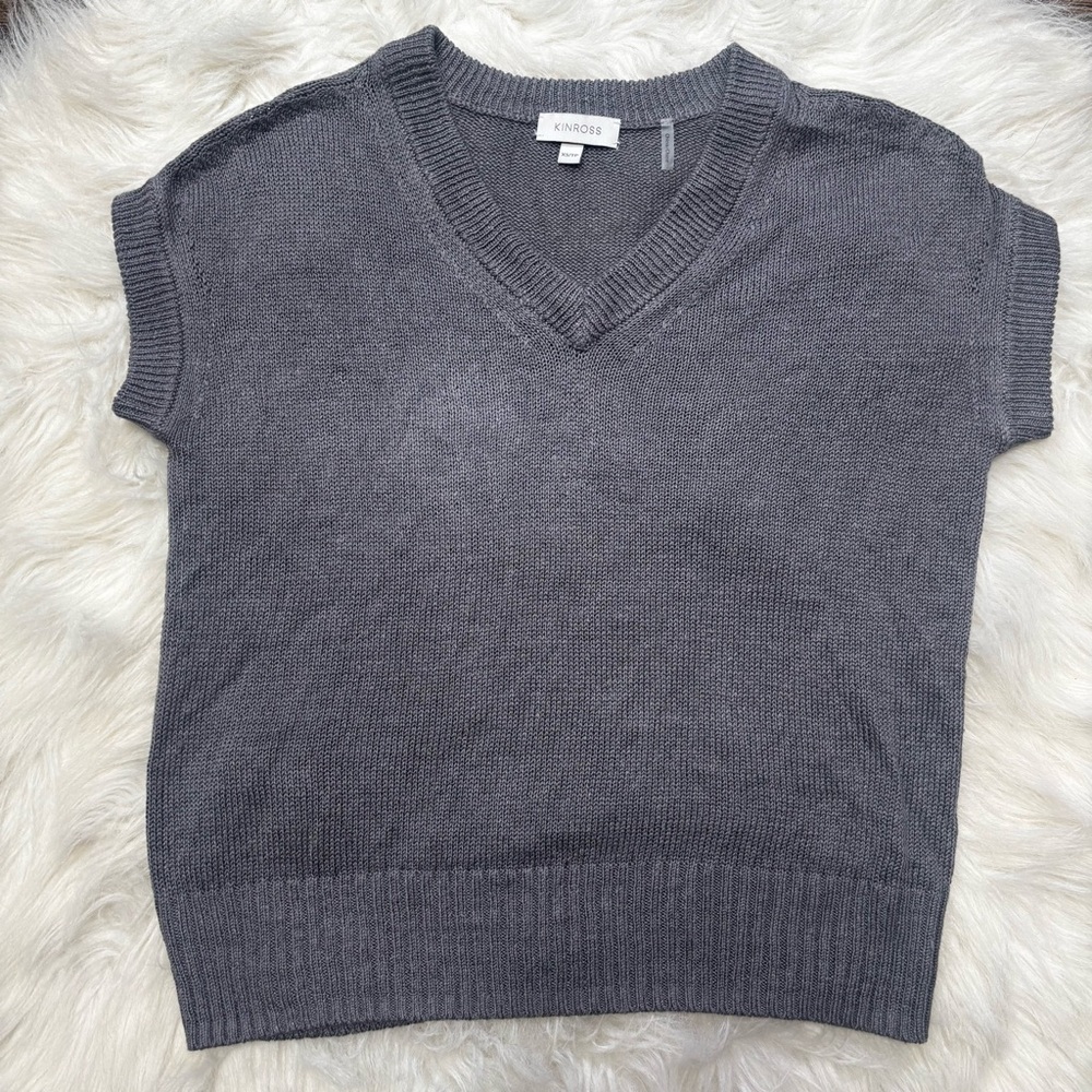 Kinross Linen Blend Knit Cap Sleeve V-Neck Top size XS Women’s